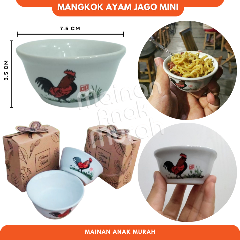 Mangkok Kecil Motif Ayam Jago / Mangkuk Bakso Mie Ayam Pangsit Mini Jadul Souvenir Wadah Sambel Unik
