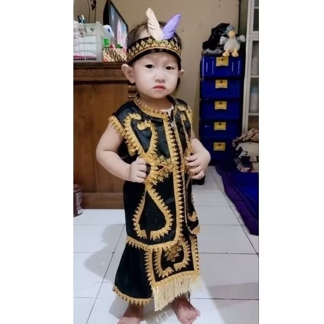 BAJU DAYAK ANAK WARNA HITAM/BAJU DAYAK KALIMANTAN/KOSTUM DAYAK ANAK/BAJU ADAT KALIMANTAN ANAK