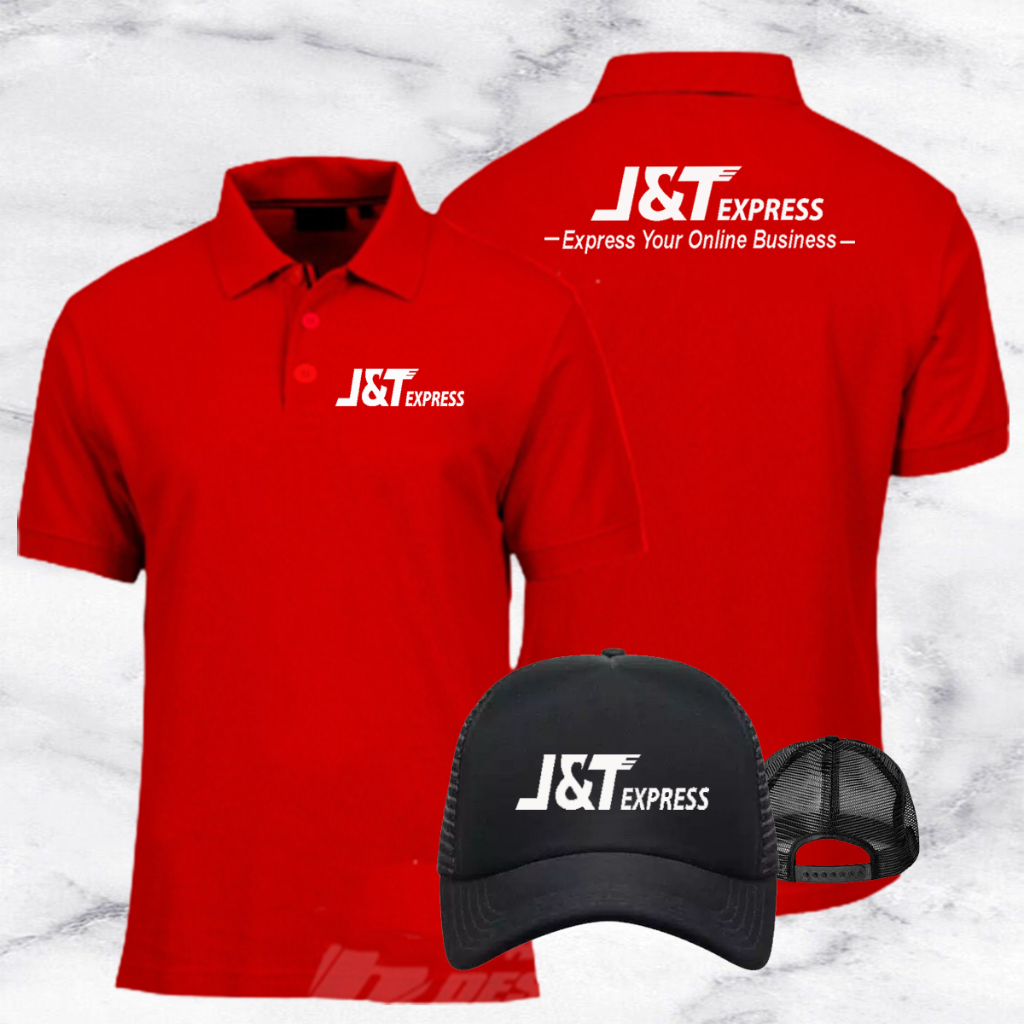 Topi dan Kaos Poloshirt JntExpress Baju Kaos Berkerah Lengan Pendek Pria dan Wanita