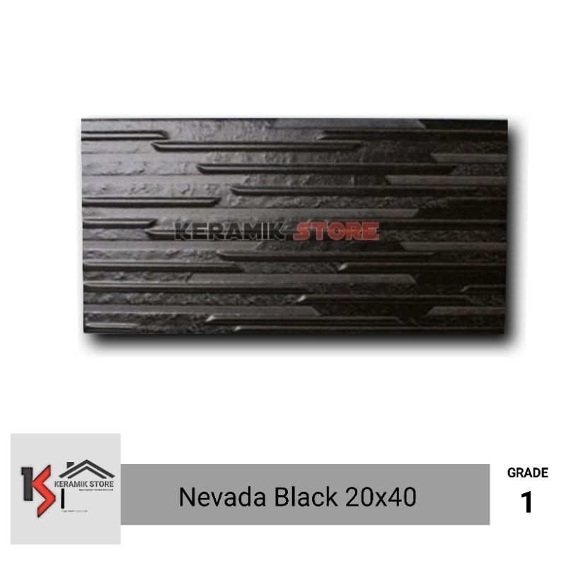 Keramik Dinding 20x40 Tembok Tiang Kasar / Keramik Dinding Mass Nevada Black