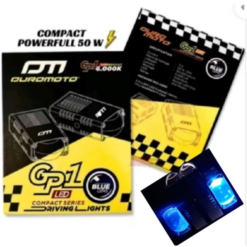 LAMPU TEMBAK DUROMOTO GP1 DE Demon Eye Blue lens 50W slim putih lampu tembak motor