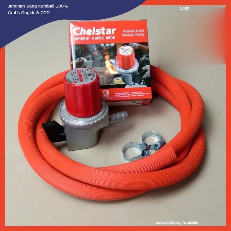 Paket Regulator Chelstar Selang Gas 2 Meter Dan 2 Klem Selang