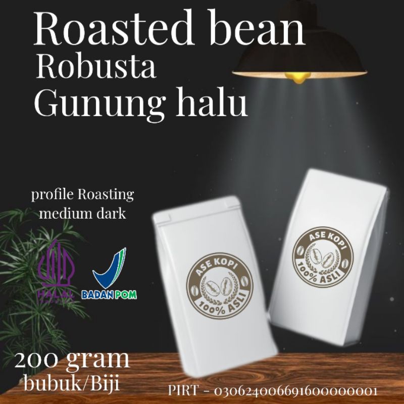 

Termurah - roasted bean - espresso - kopi susu - bubuk kopi - biji kopi sangrai robusta gunung halu 200gram