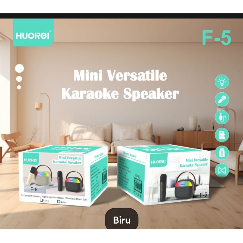 HUOREI F5 Wireless Speaker Versatile Karaoke Speaker Bluetooth LED With Microphone auto connect