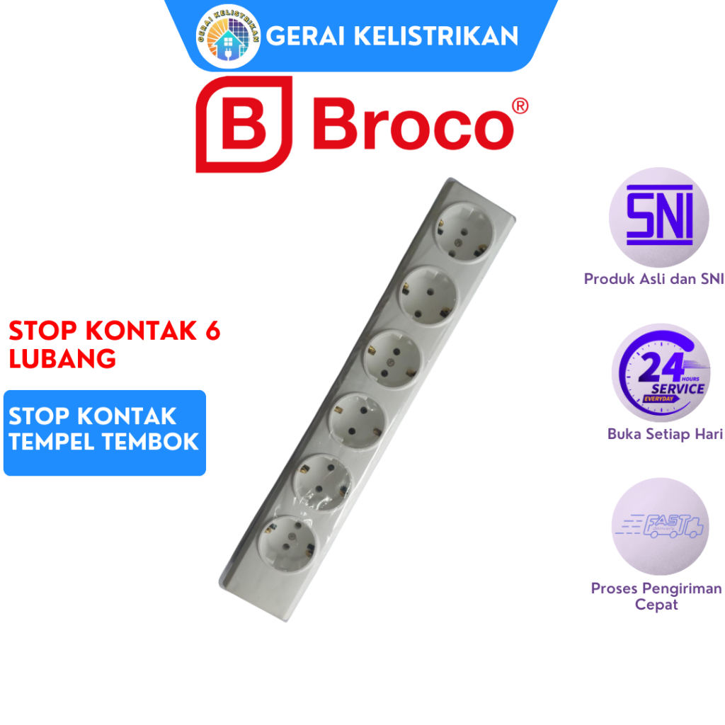 Stop Kontak BROCO / Terminal BROCO / Stop Kontak 6 Lubang Putih BROCO
