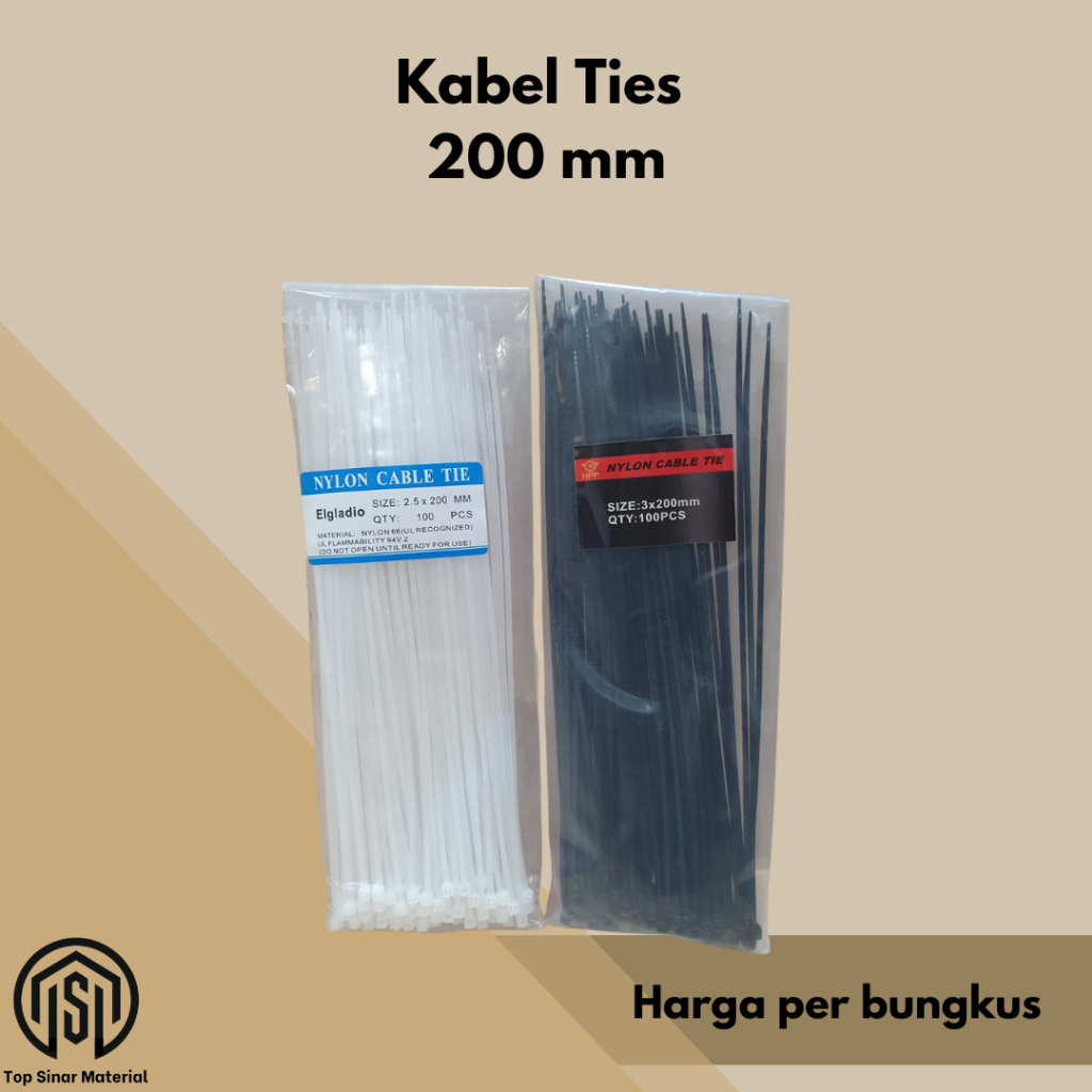 

Kabel Tis Ties Cable Tie Tali Ripet 200 mm 200mm 20cm Hitam Putih