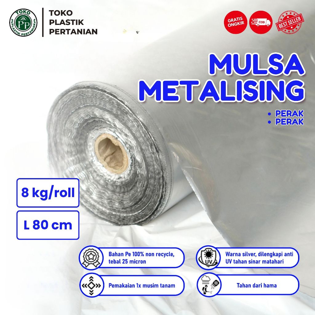 Plastik Mulsa Perak 1 Roll 8 KG Mulsa Grenjeng Lebar 80 cm