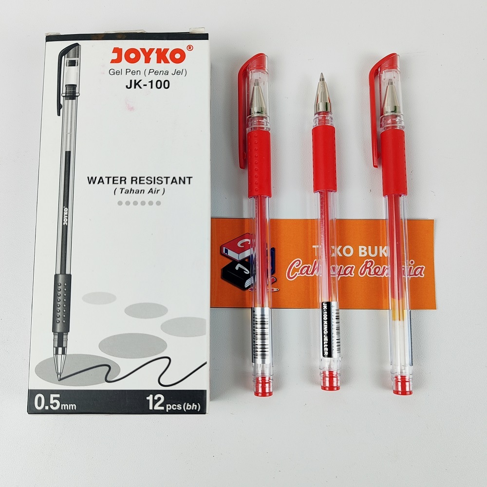 

Pulpen Gel Joyko JK-100 Pena Gel Ballpoint 1Box isi 12pcs Hitam Merah Biru Water Resistant