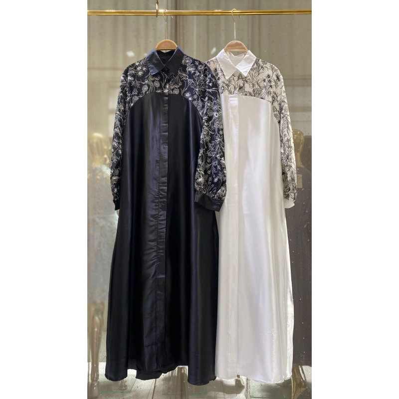 Fateeha - gamis silk hitam putih