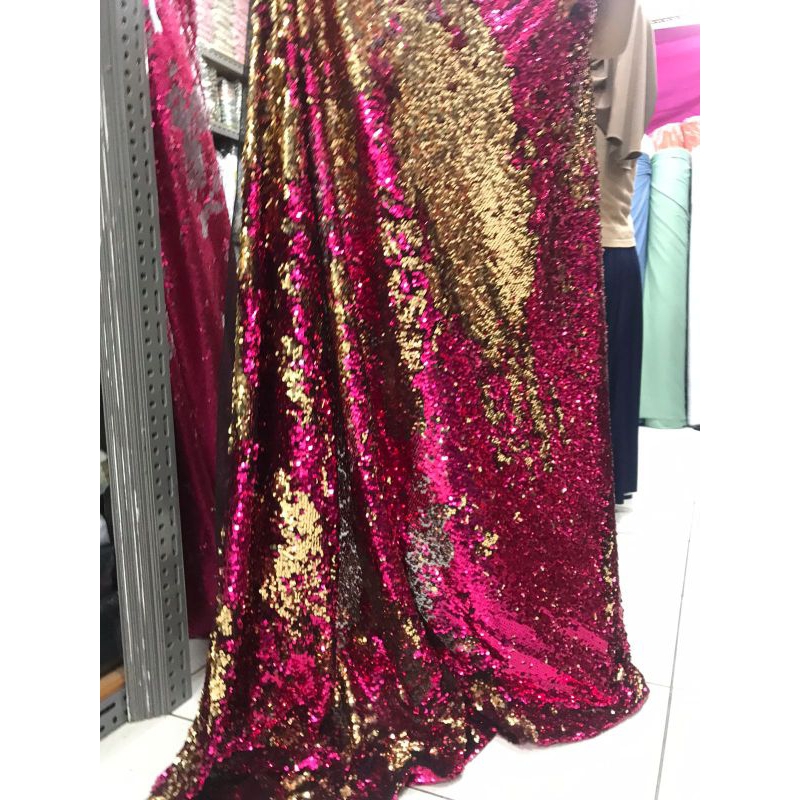 Bahan/kain sequin bolak balik glossy premium