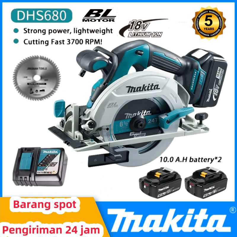[Tersedia di Indonesia] Gergaji bundar tanpa kabel Makita 18V DHS680 dilengkapi dengan dua baterai l