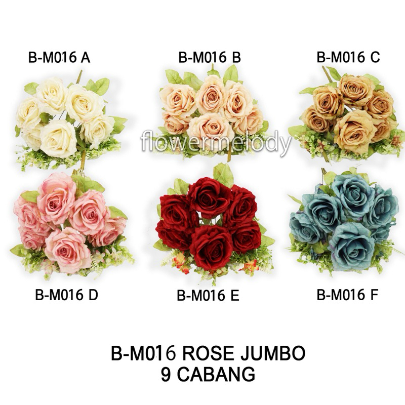 [B-M016] BUNGA MAWAR JUMBO 9 CABANG / MAWAR HIAS BUNGA DEKORASI ARTIFICIAL PALSU PLASTIK