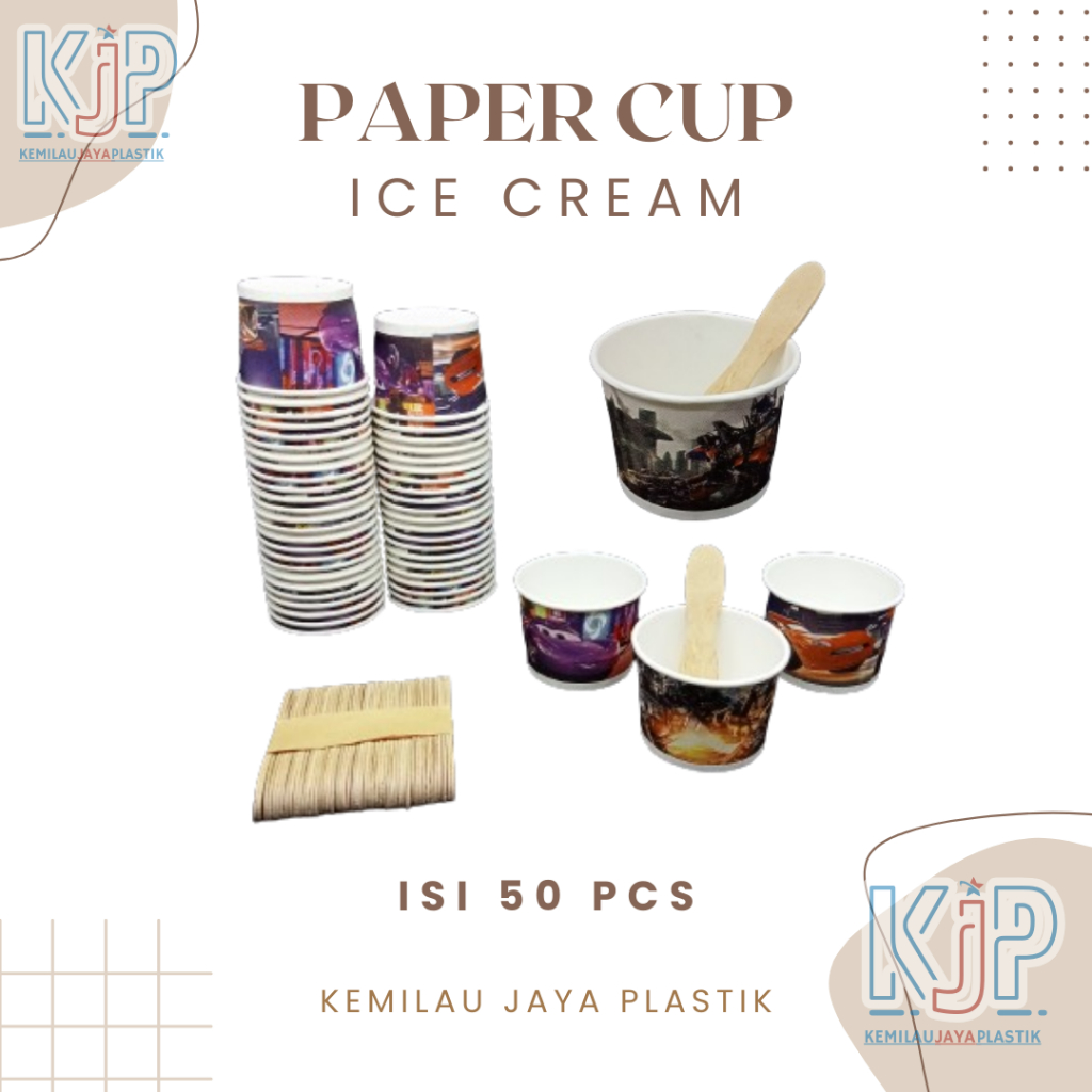 Paper Cup Ice Cream + Sendok / Cup Es Krim Kertas 2 Oz / Cup 50 ML Isi 50 Pcs