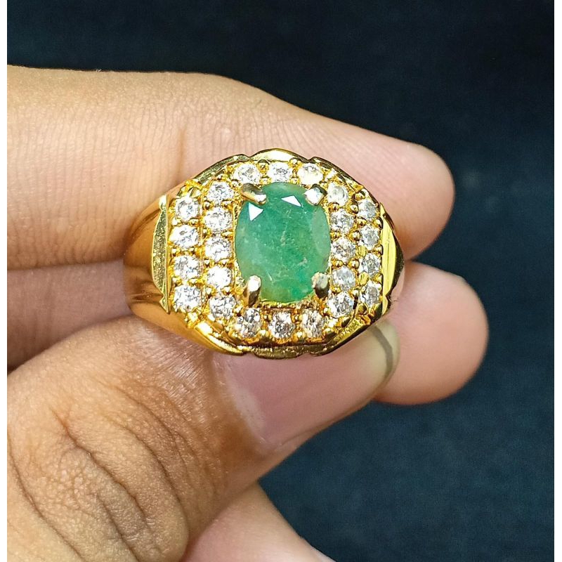 CINCIN BATU ZAMRUD COLOMBIA - EMERALD BERYL ASLI NATURAL DESAIN MEWAH DAN ELEGANT SIAP PAKAI