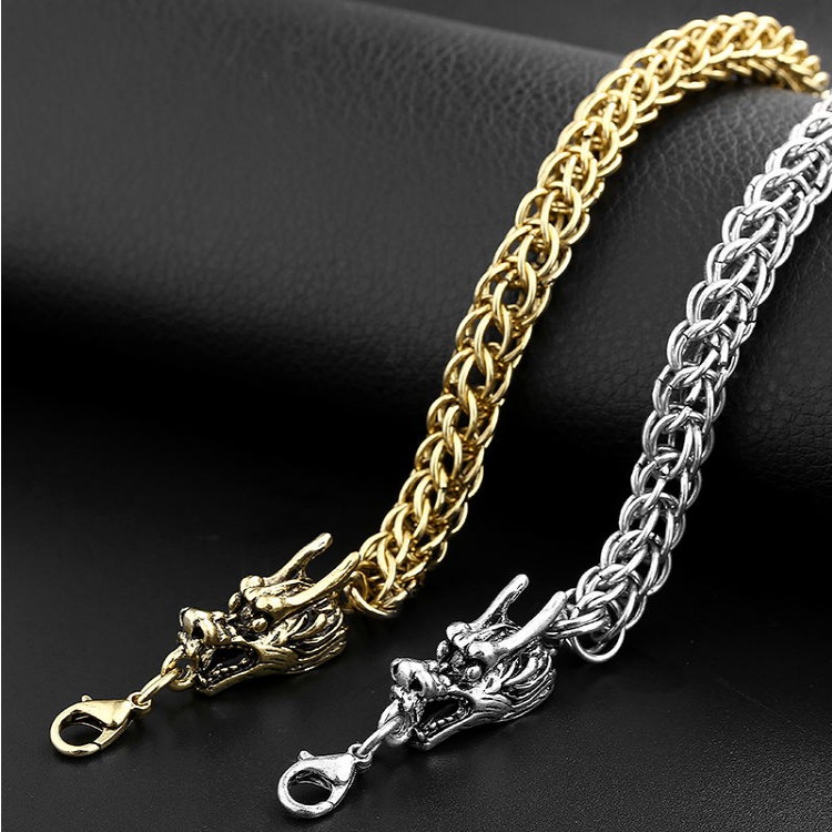 Gelang Rantai Naga Silver & Perunggu - Dragon Head Keel Chain Bracelet Jewelry / Stainless Steel Ant