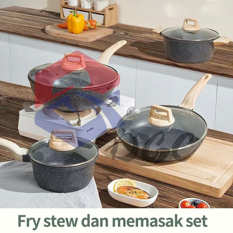DGC Putih Granit Antilengket Peralatan Masak 7PCS Wajan Panci Cookware Panci Set Wajan Serbaguna