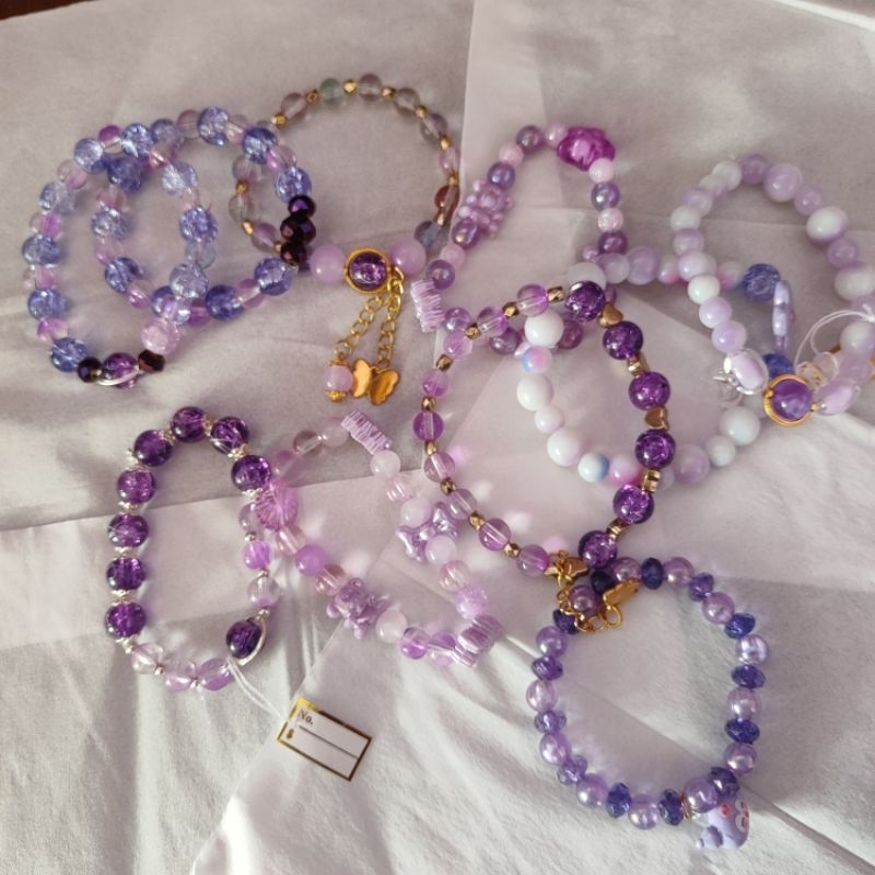 GELANG BRACELET MANIK MANIK KACA CRYSTAL UNGU PURPLE KUROMI