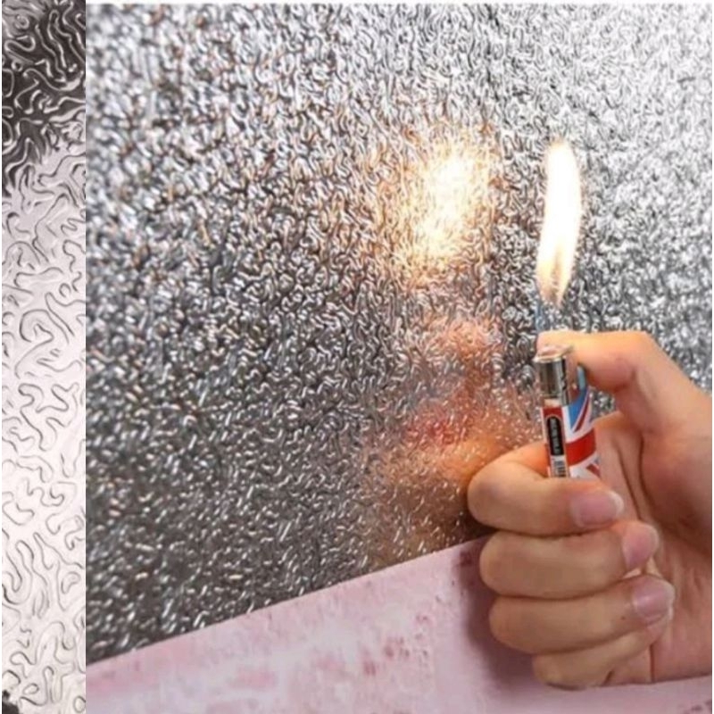 wallpaper dinding stiker dapur kitchen set alumunium foil silver kulit jeruk dekorasi dinding dapur