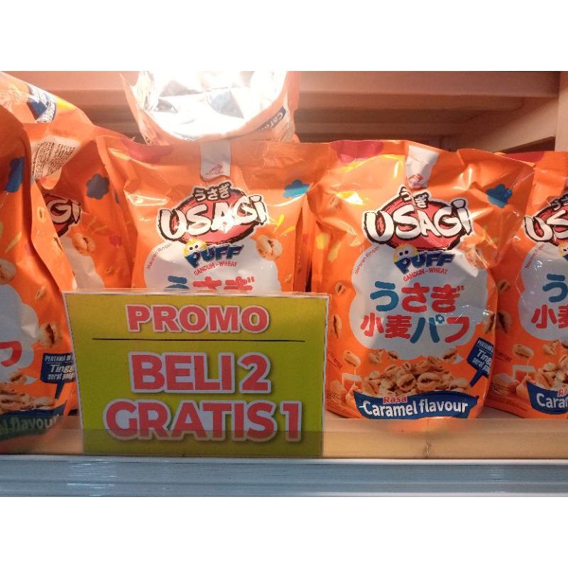 

(PROMO) (BELI 2 GRATIS 1) (Harga yg tertera adalah harga per 1 pcs) Usagi puff caramel 80 gram sharepack Dua Kelinci