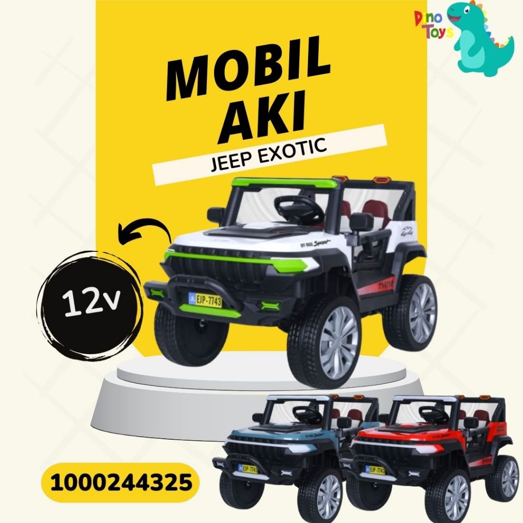 Mainan Mobil Aki Anak jeep EXOTIC 7743+ JOK KULIT BAN KARET