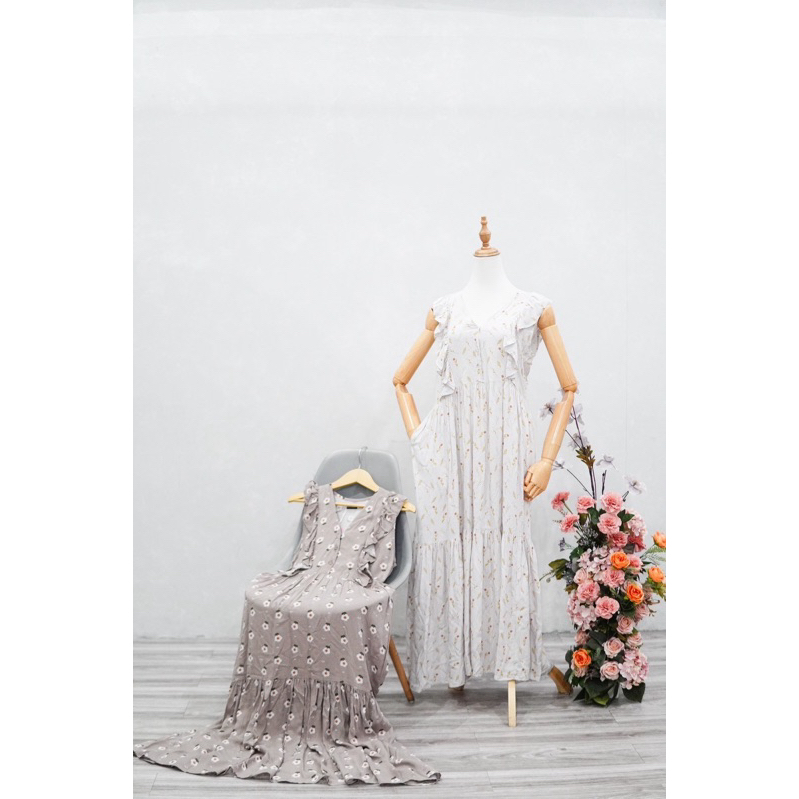 FATTANA | Kaleela Homedress | Maxi Dress Wanita Korean Style dari Bahan Rayon Valencia Motif Bunga B