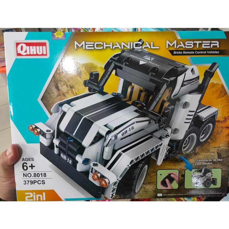 WAH QIHUI 818 Lego Brick RC Remote Mobil Truk Putih 2 in 1