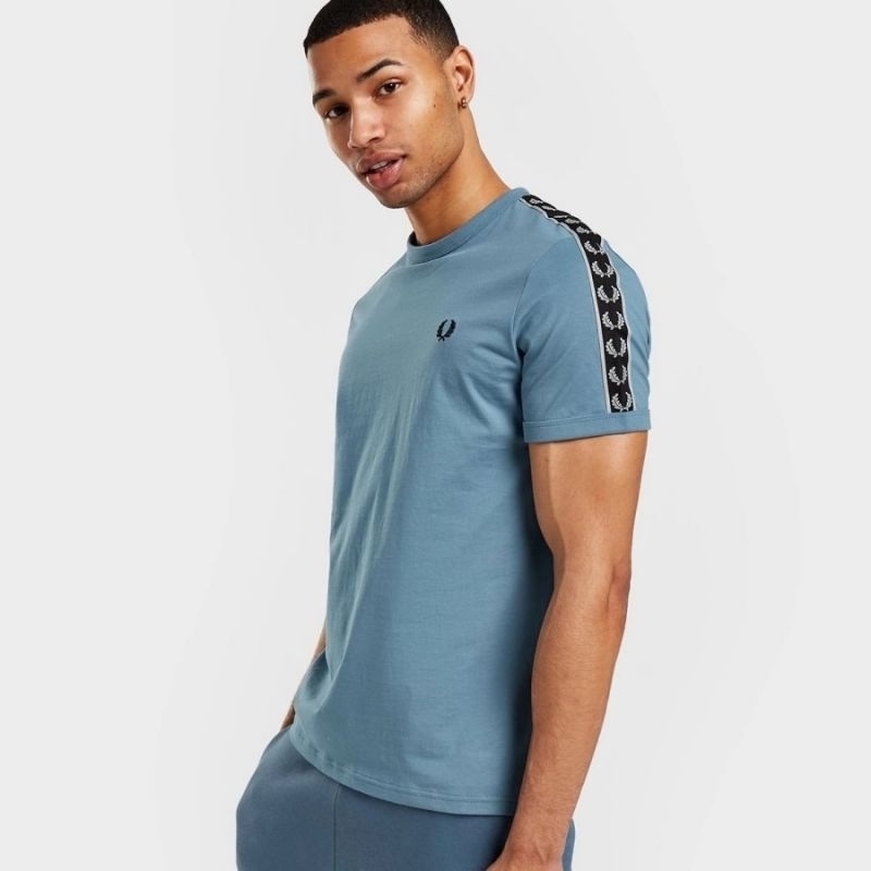 Fred Perry T-Shirt Tape Ringer Ash Blue Original