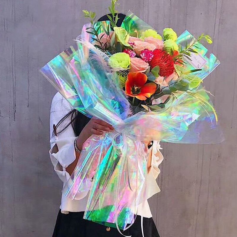 

FL35 HOLOGRAM LEMBARAN Plastik OPP holographic rainbow transparent pelangi kertas bunga wrapping paper