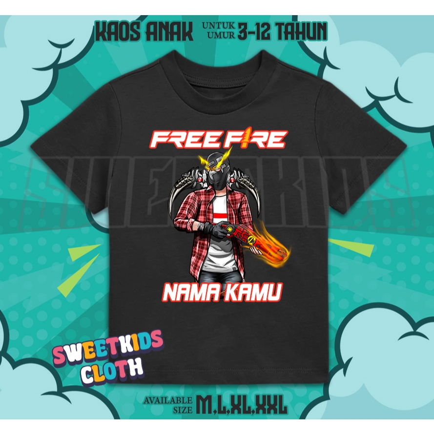 Kaos Anak Free Fire FF Skin Char SG OPM / Atasan Baju Anak FF Versi Char SG OPM Gratis Nama