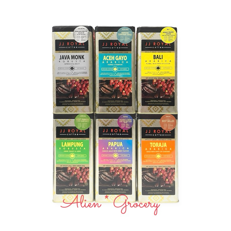 

JJ ROYAL KALENG Premium Ground Coffee Kopi Bubuk Luwak Aceh Gayo Java Monk Lampung Papua Bali Arabica Toraja 200gr