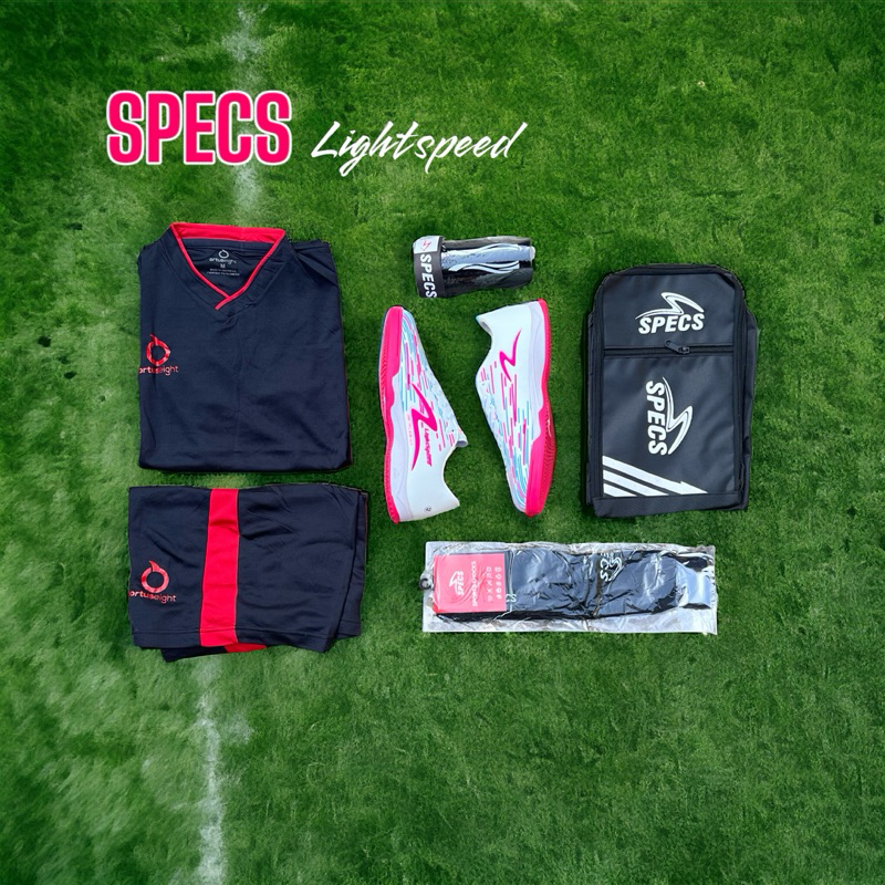 (Paket komplit) Sepatu futsal specs Accelerator infinity lightspeed II warna biru merah