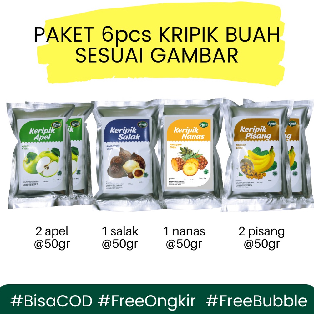 

FLASH SALE BARU Fiona Paket Hemat Keripik Kripik Buah Apel Pisang Salak Nanas Rambutan 6pcs