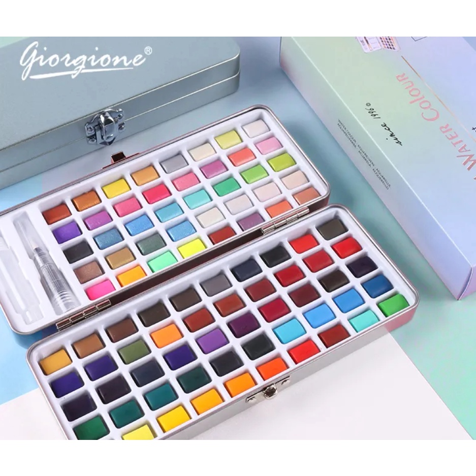 

TERDAHSYAT Giorgione New Glitter Metallic Watercolor Paint Set of 5 72 9 1 warna dengan Tin Box dan Water Brush Nylon Hair Brush