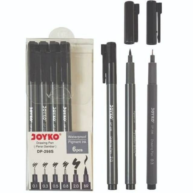 

TERDAHSYAT Drawing Brush Pen Joyko DP298S Water Proof Set 6 Warna Hitam