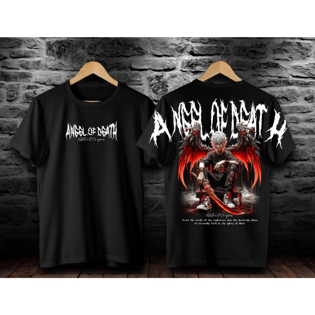 Kaos Distro pria Kaos Motif Angel of Death Hitam Baju Kaos Lengan Pendek Keren Kaos Kata Kata Viral 
