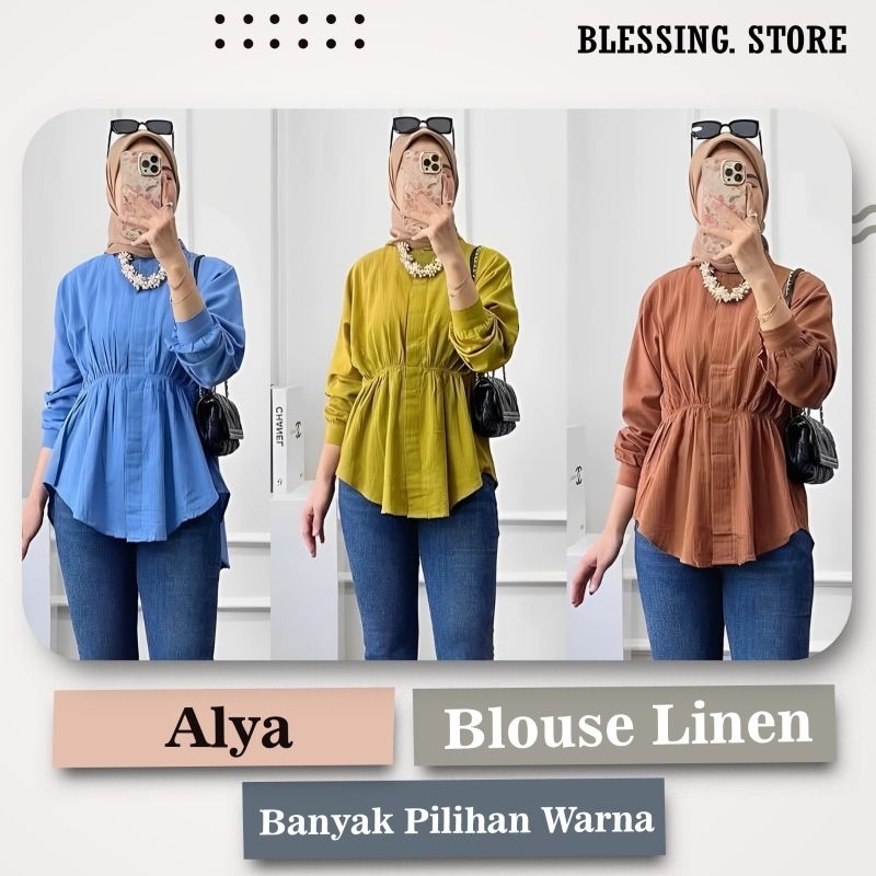 ALYA BLOUSE TERMURAH/Alya Polo Linen Premium/Kemeja Wanita Kerut/Atasan Wanita Linen Tebal