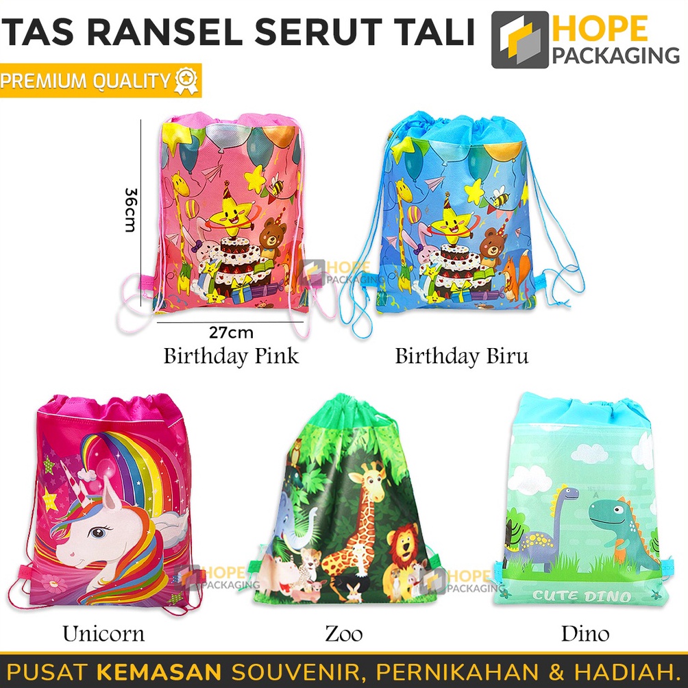 

BERKUALITAS Tas Serut Tali Souvenir Ulang Tahun Goodie Bag Bingkisan Snack Ultah Size 27x 36 cm