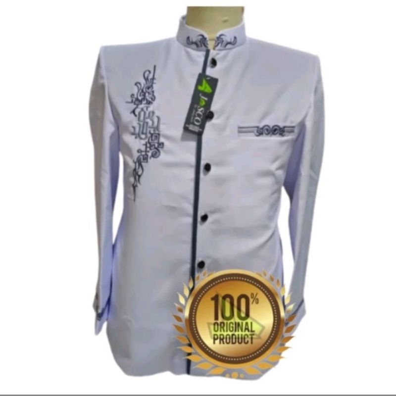 Jasko Putih Jasko Kualitas Original Premium Eksklusif Busana Muslim Motif Kaligrafi MJD Pria Jas Kok