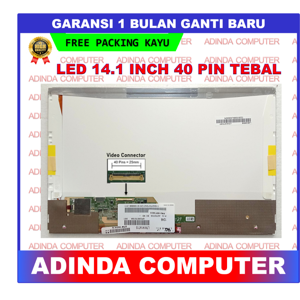 LED LCD Laptop 14.1 Inch 40 Pin Tebal
