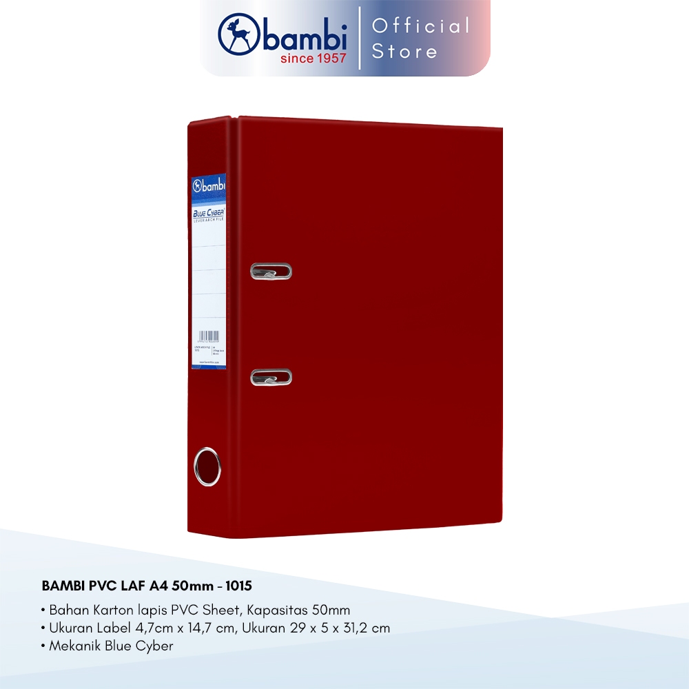 

Bambi Ordner A4 MID SIZE 50 mm Dark Red PVC Lever Arch File A4 kode 1015