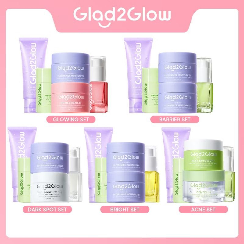 *{PRE-ORDER}* SPECIAL BUNDLE 5 in1 Glad2Glow 5pcs Paket Skincare Moisturizer Serum Clay Mask Face  W