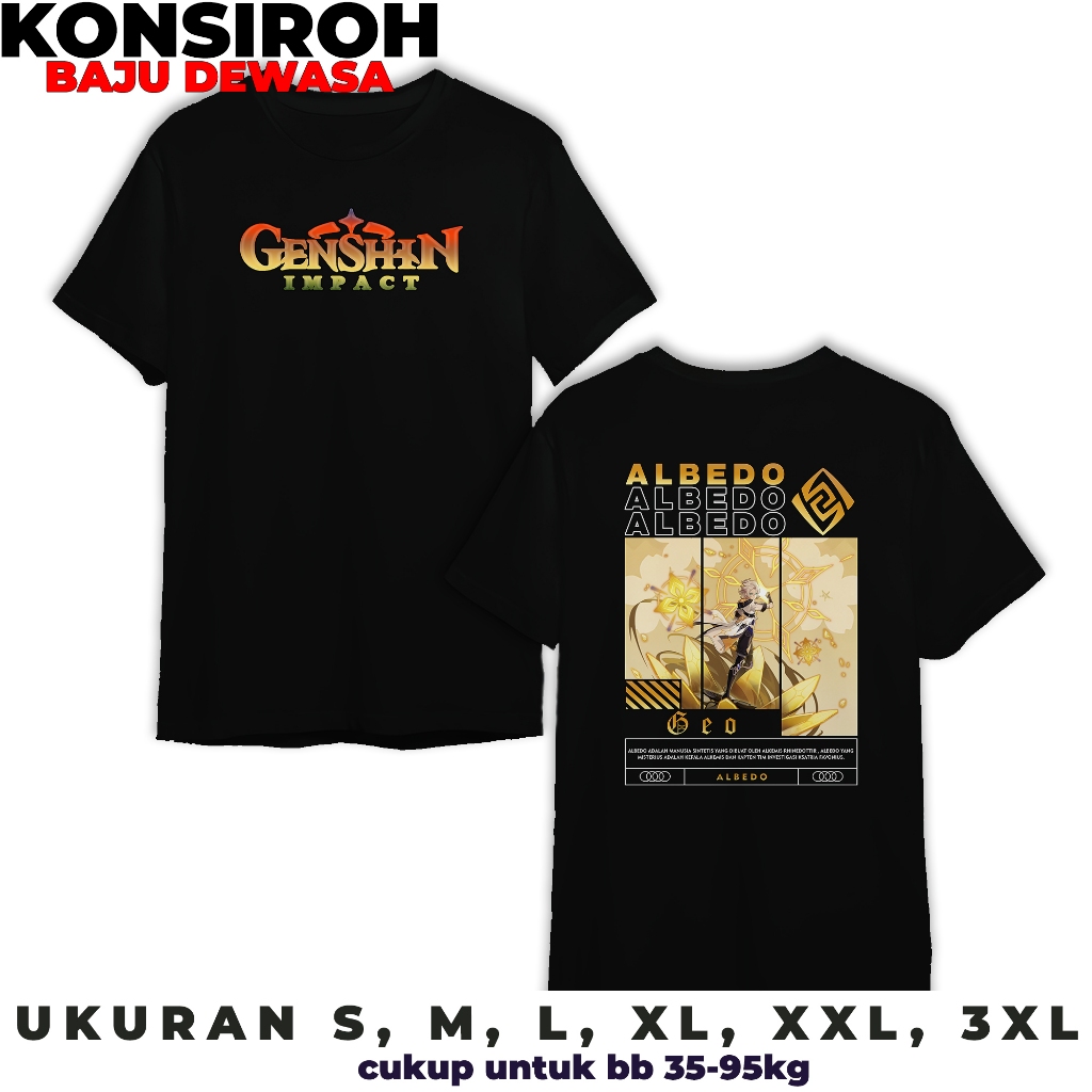 KAOS GENSHIN IMPACT ELEMEN GEO ALBEDO - BAJU DEWASA ALBEDO GEO - TSHIRT GENSHIN IMPACT - KAOS PREMIU