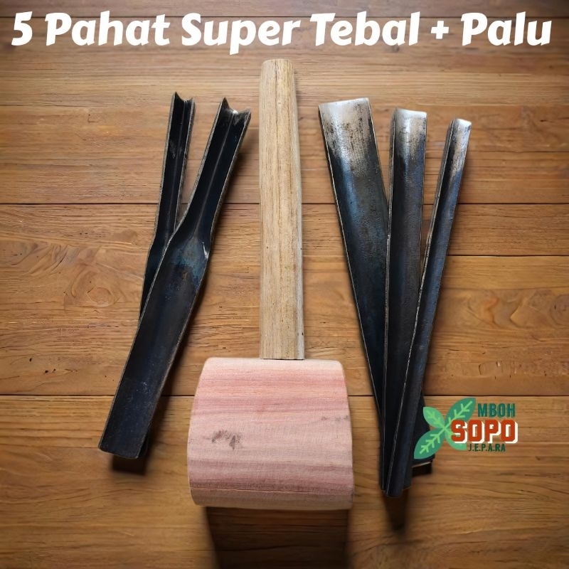 Pahat Ukir Kayu Jepara, 5 Pahat Jin Bonsai Super Tebal Plus Palu