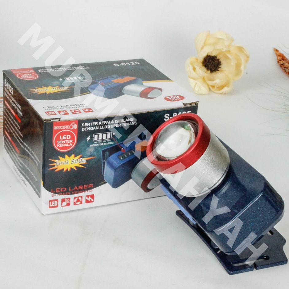 Senter Kepala isi ulang LED Super Terang Sunpro S-8125 100watt jarak tembak 900m Ori