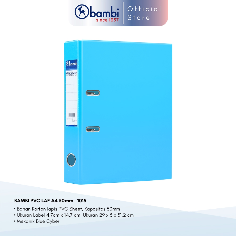 

Bambi Ordner A4 MID SIZE 50 mm Pastel Blue PVC Lever Arch File A4 kode 1015