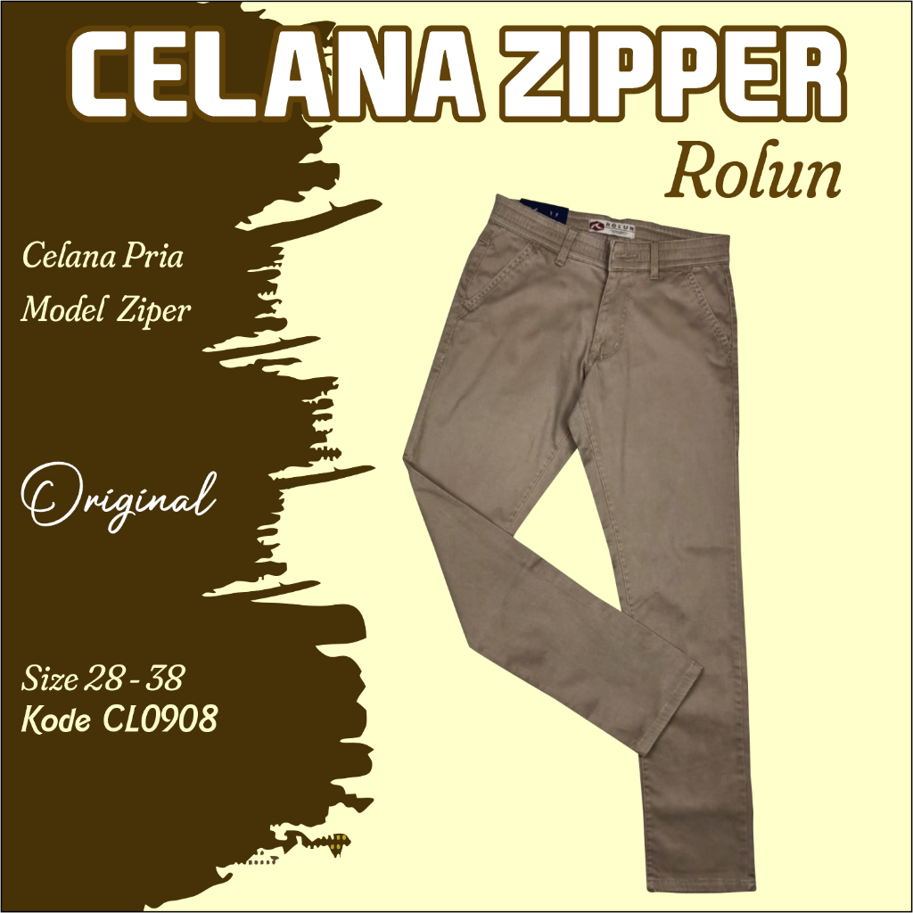 Celana Panjang Pria Rolun Karet Zipper Original CL0908