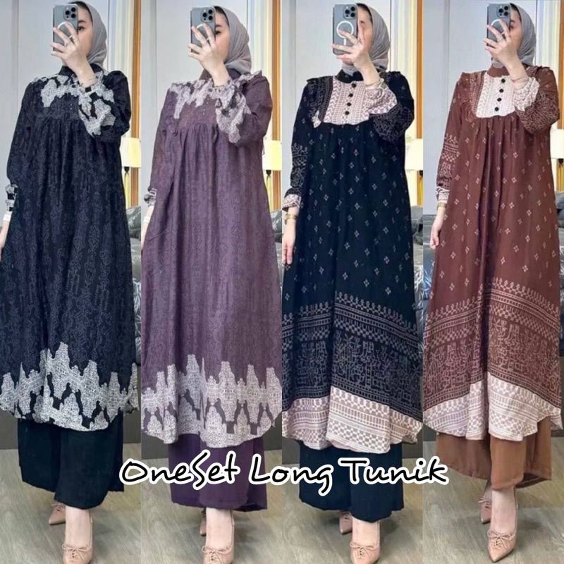 LAIKA SET LONG TUNIK RAYON DIAMOND MIX CRINKLE AIRFLOW