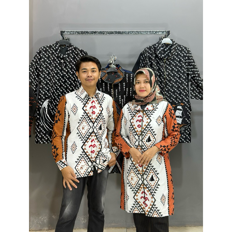 Kemeja Batik  cewek  wanita  model tunik lontara has makassar Lengan Panjang Slimfit Hem Baju Modern