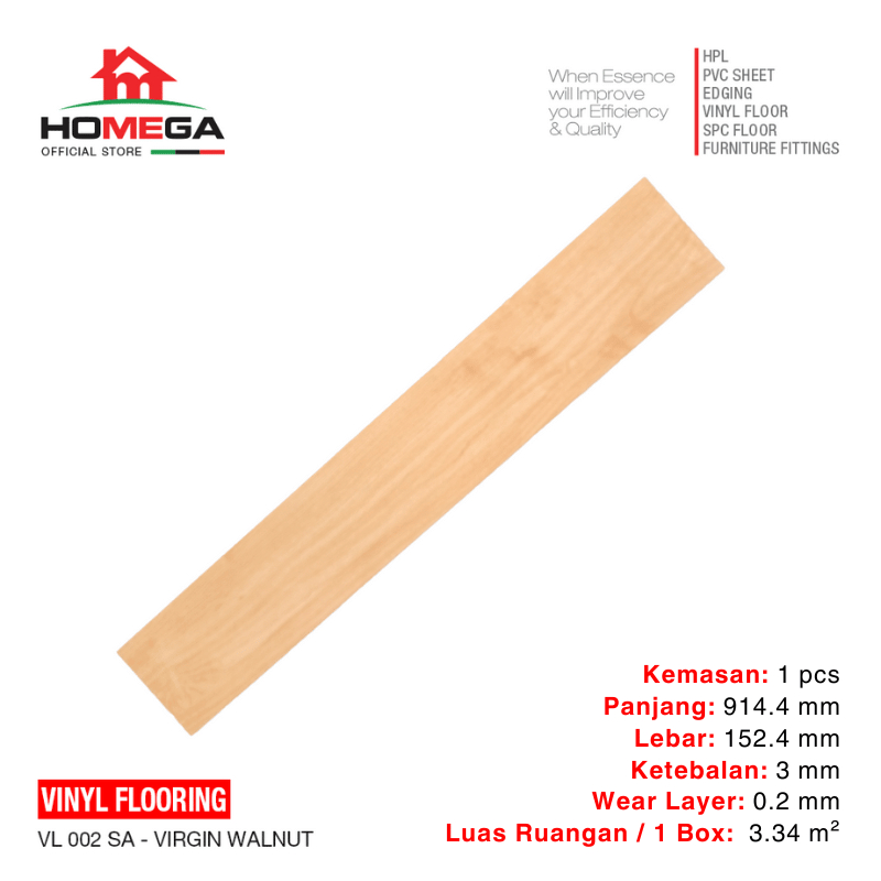 HOMEGA VINYL Flooring - Lantai Kayu Parket Parkit Parquet Stiker - Tekstur Wood Virgin Walnut - 1 Pc