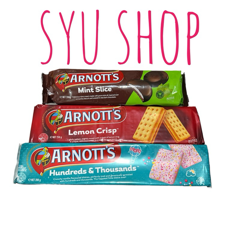 

Arnotts australia lemon crisps crisp mint slice hundred & thousand orignal biscuit crackers 250gr 200gr